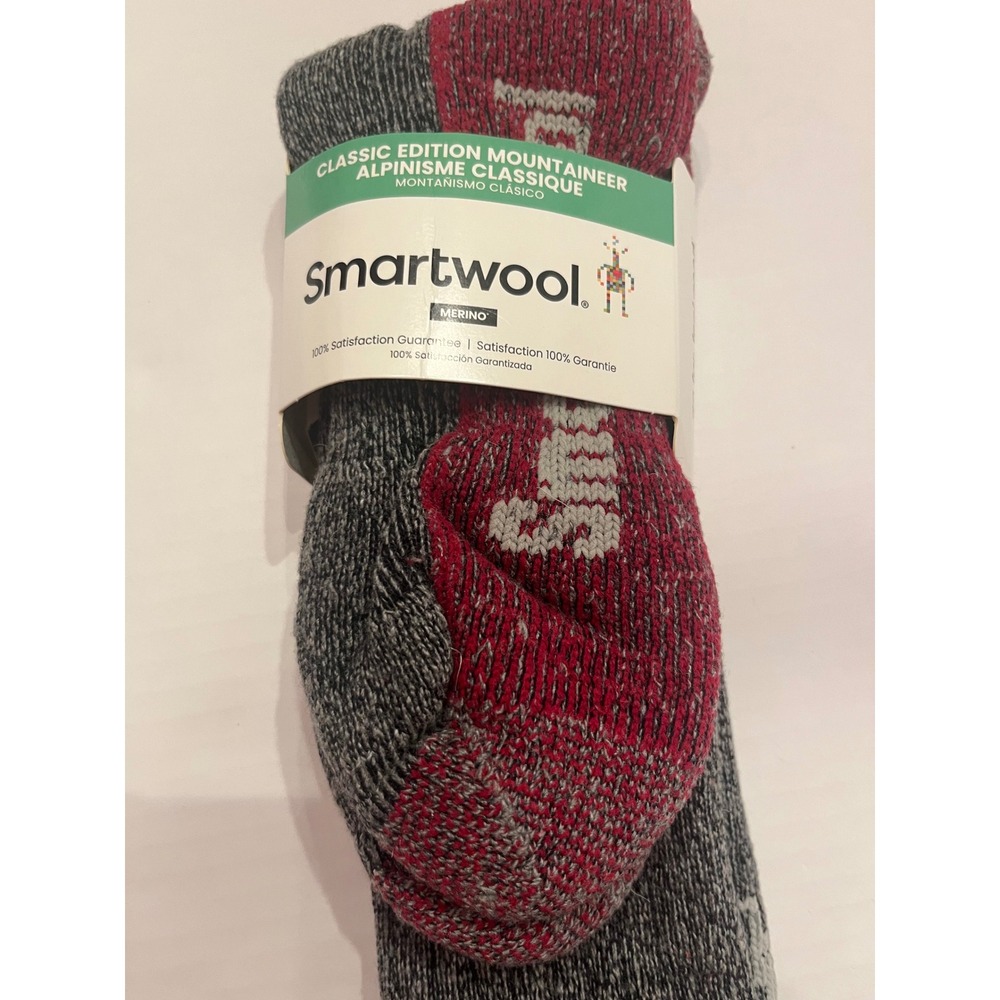 Smartwool Classic Edition Mountaineer Merino Wool Socks Gray Red Large Large